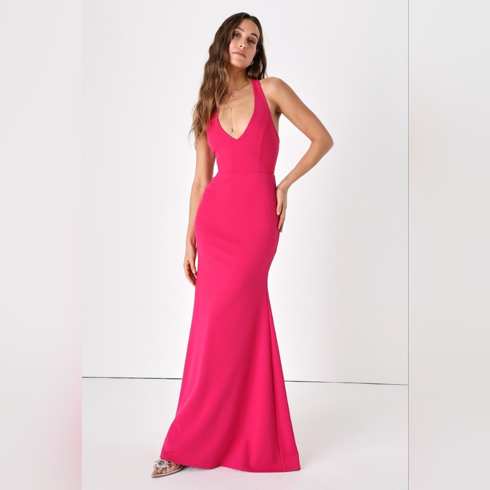 Lulus Pleased to Meet Me Magenta Backless Mermaid Maxi Dress